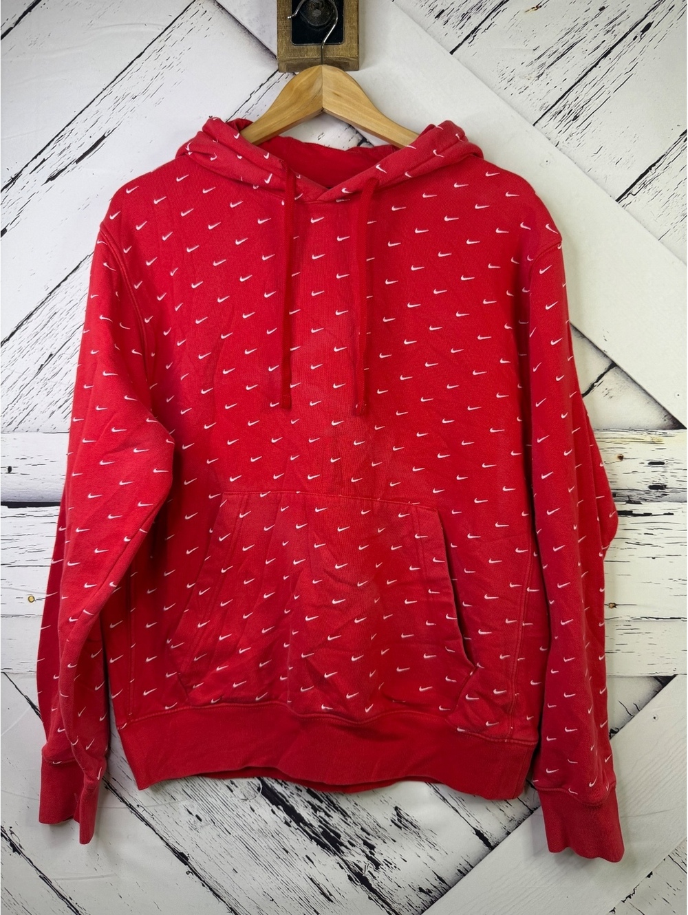 Nike Y2K All Over Print Mini Swoosh Red Pullover Hoodie Adult Medium
